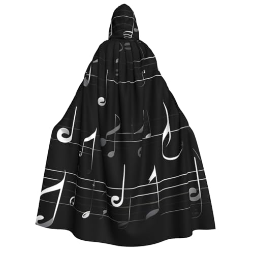 BBEXJIGY Uni schwarzer Musiknoten-Umhang mit Kapuze, Halloween-Vampir-Hexenkostüm von BBEXJIGY