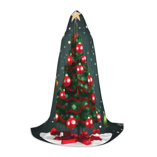Kapuzenumhang mit Weihnachtsbaum und Kugeldruck, Fliege (ohne Reißverschluss), Halloween, Cosplay, Comic Con, Motto-Partys von BBEXJIGY
