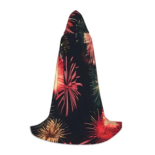 Wunderschöner Kapuzenumhang mit Feuerwerk-Druck, Fliege (ohne Reißverschluss), Halloween, Cosplay, Comic Con, Motto-Partys von BBEXJIGY