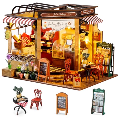 BBLIKE DIY Book Nook Kit 3D Holzpuzzle Erwachsene Diorama Miniatur Haus Bäckerei Puppenhäuser Miniatur Haus Kit mit Möbeln und LED-Licht für Bücherregal Deko Enthusiasten von Miniaturen(Bäckereien) von BBLIKE