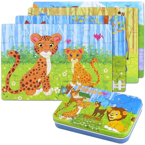 BBLIKE Kinderpuzzle 64 Stücke Puzzle für Kinder Puzzle ab 3 Vier schwierigkeitsgrade Lernspielzeug für Kinder 3 4 5 Jahren Alt (Leopard) von BBLIKE
