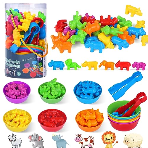 BBLIKE AS89 Tierzählspielzeug, Montessori-Sortierspielzeug für Kinder, mit Schüssel, Würfel, Pinzette, Farbsortierung, Mathematik-Spielzeug, pädagogisches Lernspielzeug für Kinder im Alter von 2, 3, von BBLIKE