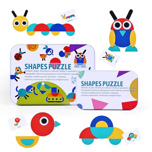 BBLIKE Smartgames Tangram für Kinder, 36 Montessori Spielzeuge aus Holz + 60 Designkarten, Lernspielzeug, klassisch, Sortier- und Stapelspiele für Kinder (Mehrfarbig) von BBLIKE