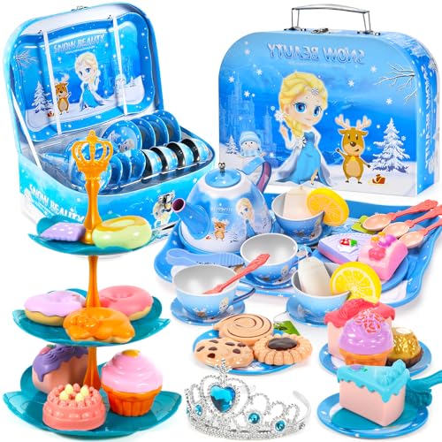BBLTIFF Juego de Té para Niños, 50 Piezas de Accesorios de Cocina para Niños, Juego de Té de Juguete Con Maleta, Accesorios de Cocina para Niños, Niñas DE 3 4 5 6 7 Años von BBLTIFF