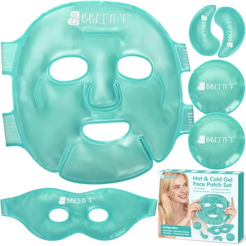 BBLTIFF kühlmaske Gesicht und Augenmaske kühlend, mit 4 x Halbmond & Rund Augen Kühlpads, Gel Schlafmaske Kühlend Wiederverwendbare Set, für Hautpflege, Ödeme Reduzieren, Kalt & Heiß Dual Purpose von BBLTIFF