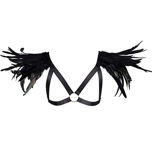 BBOHSS Herren Federn Schultern Shrugging Cape Geschirr Punk Tops Schal Riemchen BH Halloween Damen Fotografie Tanz Karneval Kostüm, schwarz/schwarz, Einheitsgröße BBOHSS Herren Federn Schultern Shrugging Cape Geschirr Punk Tops Schal Riemchen BH Halloween Damen Fotografie Tanz Karneval Kostüm, schwarz/schwarz, Einheitsgröße von BBOHSS