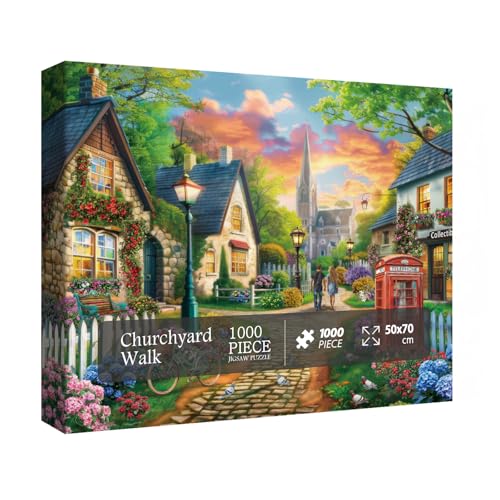 England Country Cottage Puzzle für Erwachsene 1000 Teile Sonnenuntergang Kirche Landschaft Puzzle Pflanze Blume Garten Puzzle von BBOLDIN