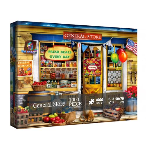 Funny Country Store Puzzles für Erwachsene, 1000 Teile, bunte Landschaftspuzzle, Süßigkeiten-Lebensmittel-Kunst-Puzzles von BBOLDIN