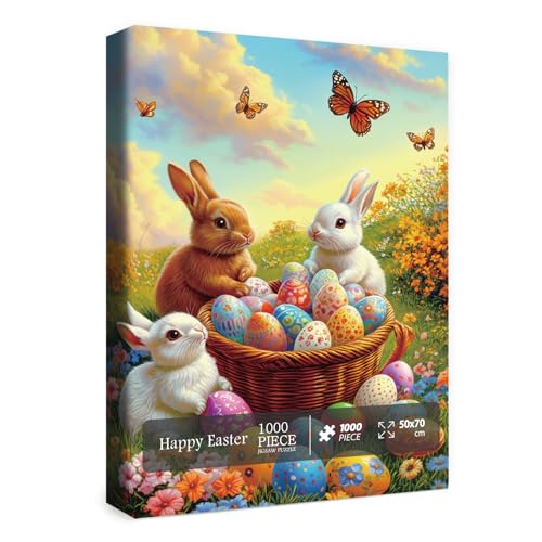 Hasen-Ostereier-Puzzle für Erwachsene, 1000 Teile, niedliches Osterhasen-Puzzle, buntes Blumen-, Schmetterlings-Blumen-Puzzle von BBOLDIN