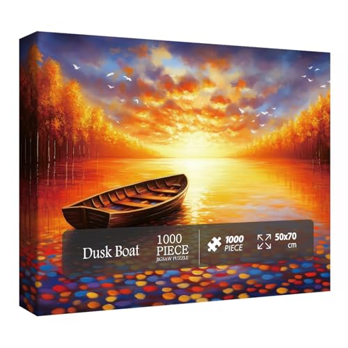 Herbst Landschaft Puzzle für Erwachsene 1000 Teile Sonnenuntergang Boot Puzzle Herbst See Landschaft Natur Hübsches Puzzle von BBOLDIN