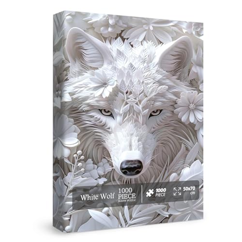 Impossible Flower Wolf Puzzles for Adults 1000 Pieces Hard Difficult Animals White Jigsaw Puzzles Floral Winter Wölves Art Puzzles von BBOLDIN