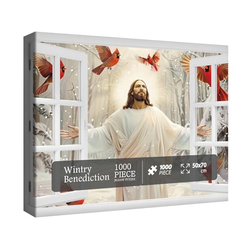 Jesus Christian Puzzles für Erwachsene 1000 Teile Religiöser Friedlicher Glaube Puzzle Winter Kardinal Inspirierende Puzzles von BBOLDIN
