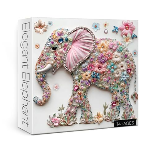 Kristall-Elefanten-Puzzles für Erwachsene 1000 Teile, niedliche Tierblumen-Puzzles, Kunst, hübsche florale Puzzles von BBOLDIN