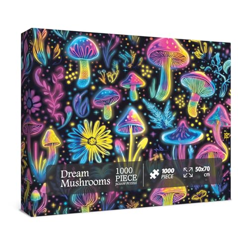 Leuchtende Pilz-Puzzles für Erwachsene, 1000 Teile, bunte Pflanzenkunst-Puzzles, schöne magische, ästhetische, unmögliche harte Puzzles für Dekoration von BBOLDIN