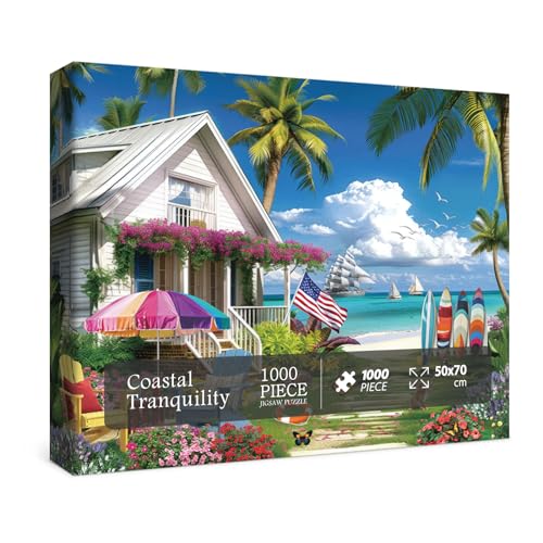 Strandhaus-Puzzles Sommerpuzzle 1000 Teile für Erwachsene, Seaside Retreat Jigsaw Puzzles Ocean Puzzles, Seashore House Puzzle Herausfordernde Puzzles als Wohnkultur von BBOLDIN