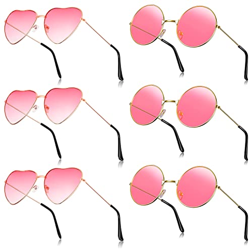BBTO 6 Paar Hippie Sonnenbrillen Set Herzförmige Brillen Runde Partybrillen Retro Festival Brillen für Damen Herren (Rosa) BBTO 6 Paar Hippie Sonnenbrillen Set Herzförmige Brillen Runde Partybrillen Retro Festival Brillen für Damen Herren (Rosa) von BBTO