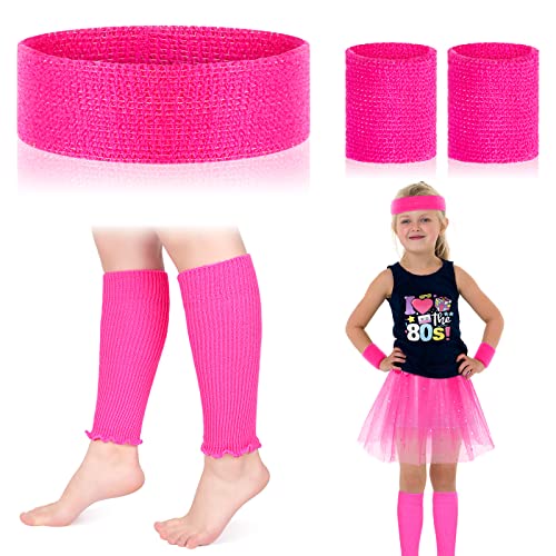 BBTO 80er Verkleidung für Mädchen Kinder 1980er Neon Accessoires Beinwärmer Set Rosa Strick Stirnband und Armbänder für Retro Party Kostüm von BBTO