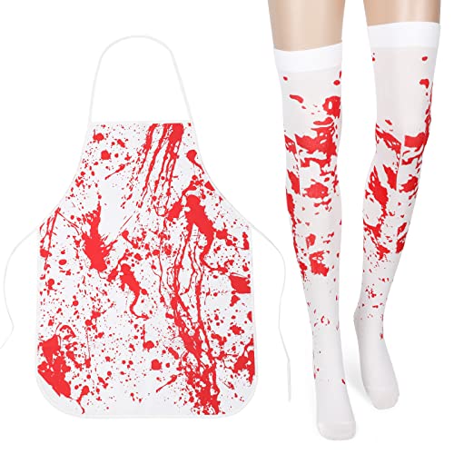 BBTO Blutbefleckte Halloween Strümpfe mit Blutigem Schürzen Set Weiße Halloween Blutige Schürze Blutige Knie Strümpfe Gruselig Halloween Kostüme für Geister Zombie Koch Kostüm Party Requisiten BBTO Blutbefleckte Halloween Strümpfe mit Blutigem Schürzen Set Weiße Halloween Blutige Schürze Blutige Knie Strümpfe Gruselig Halloween Kostüme für Geister Zombie Koch Kostüm Party Requisiten von BBTO