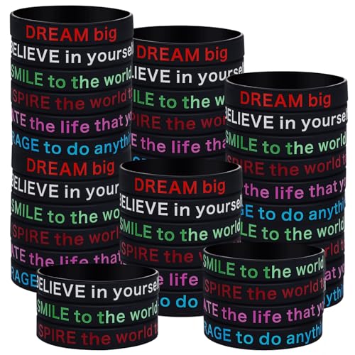 BBTO Gummi-Armbänder mit motivierendem Zitat, bunt, inspirierende Silikon-Armbänder, Stretch-Armbänder für Männer und Frauen, Schwarz, Geschichte, Monat, Lehrer, Büro, Party, Gastgeschenk, 48 Stück BBTO Gummi-Armbänder mit motivierendem Zitat, bunt, inspirierende Silikon-Armbänder, Stretch-Armbänder für Männer und Frauen, Schwarz, Geschichte, Monat, Lehrer, Büro, Party, Gastgeschenk, 48 Stück von BBTO