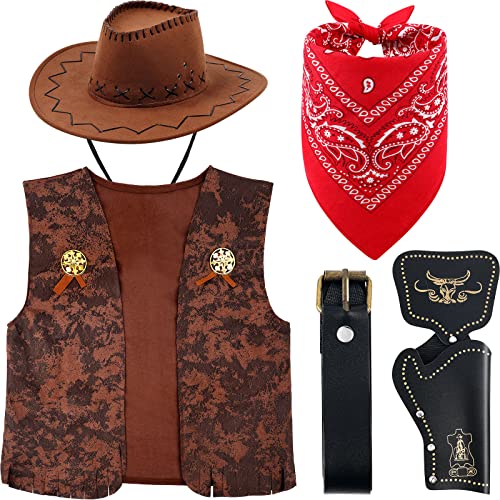 BBTO Cowboy Kostüm Zubehör Hut Bandana Braune Weste Pistolenhalfter und Gürtel Unisex Erwachsene Set für Halloween Party Verkleidung BBTO Cowboy Kostüm Zubehör Hut Bandana Braune Weste Pistolenhalfter und Gürtel Unisex Erwachsene Set für Halloween Party Verkleidung von BBTO