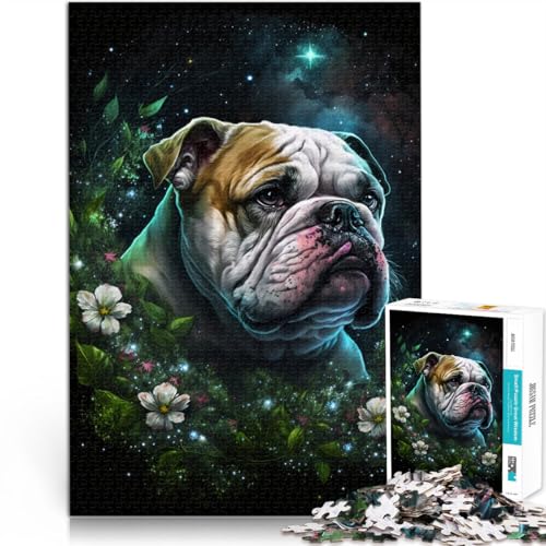 1000 Teile Puzzle für Erwachsene Bulldogge mit Blumen Puzzle Lernspiele für eignet ganze Familie 26x38cm von BBVNFLIR