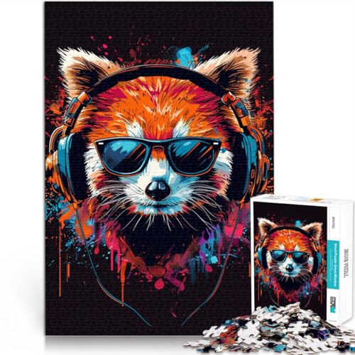 1000 Teile Puzzle für Erwachsene Roter Panda mit Kopfhörern Familienspaß Spiele ganze Familie 26x38cm von BBVNFLIR