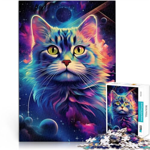 1000-teiliges Puzzle für Erwachsene „Cosmic Cat“ – anspruchsvolles Spiel Herausforderung für die Gehirnintelligenz süchtig machendes Spielzeug 26x38cm von BBVNFLIR