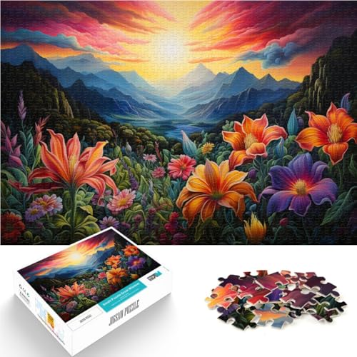 1000-teiliges Puzzle für Erwachsene Blumen und Berge bei Sonnenuntergang Familienaktivität Puzzle EIN Kunstwerk geeignet für Teenager ab 14 Jahren 50x75cm von BBVNFLIR