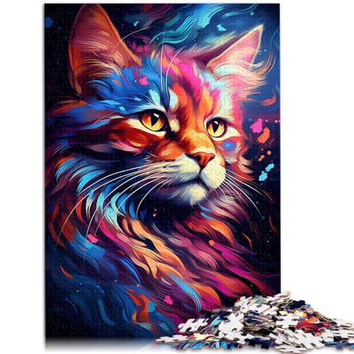 1000-teiliges Puzzle für Erwachsene Bunte Kunstkatze Lernspielzeug Herausforderung der Gehirnintelligenz süchtig machendes Spielzeug 26x38cm von BBVNFLIR