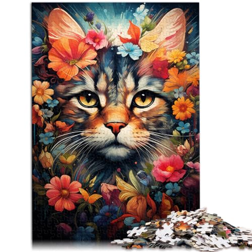 1000-teiliges Puzzle für Erwachsene Bunte exotische Blumenkatze Lernspiel Herausforderung Spielzeug Kunstwerk Geschenk für Teenager ab 14 Jahren 26x38cm von BBVNFLIR