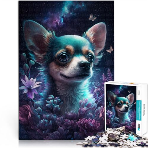 1000-teiliges Puzzle für Erwachsene Chihuahua-Blume DIY-Puzzle-Spielzeug Helfen Sie dem Gehirn süchtig machendes Spielzeug zu trainieren und Geduld zu fördern 50x75cm von BBVNFLIR