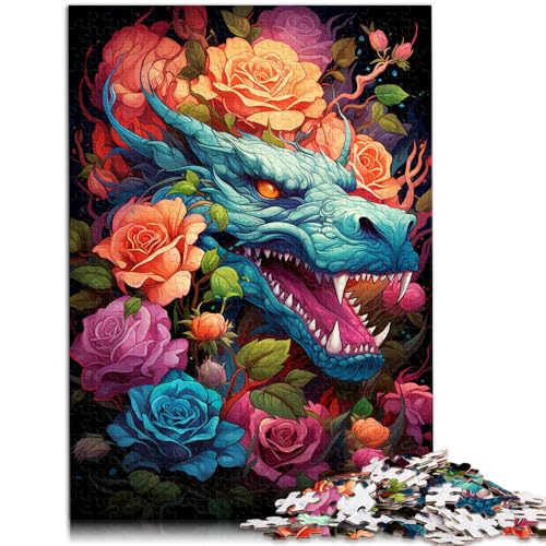1000-teiliges Puzzle für Erwachsene Drache unter Rosen Lernspiel Herausforderung Spielzeug Geburtstagsgeschenk für 14-Jährige 26x38cm von BBVNFLIR