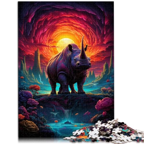 1000-teiliges Puzzle für Erwachsene Farbnashorn Dekomprimierendes intellektuelles Lernspielzeug Geburtstagsgeschenke für Teenager ab 14 Jahren 26x38cm von BBVNFLIR