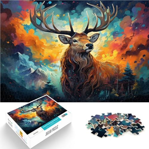 1000-teiliges Puzzle für Erwachsene Hirschgemälde Lernspiele für Zuhause DIY-Spielzeug Kunstwerk Geschenk für Teenager ab 14 Jahren 26x38cm von BBVNFLIR