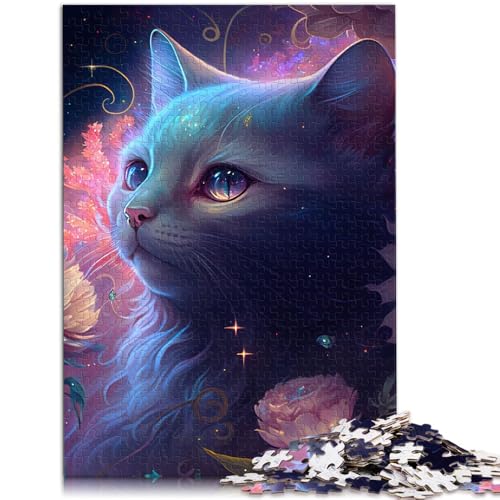 1000-teiliges Puzzle für Erwachsene Katze und Blume in Neonfarben Lernspiel Herausforderung Spielzeug Heimkunstdekor für Kinder ab 14 Jahren 26x38cm von BBVNFLIR