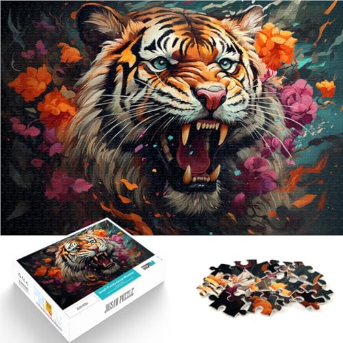 1000-teiliges Puzzle für Erwachsene Kunst Blumentiger DIY-Puzzle-Spielzeug Helfen Sie dem Gehirn süchtig machendes Spielzeug zu trainieren und Geduld zu fördern 26x38cm von BBVNFLIR