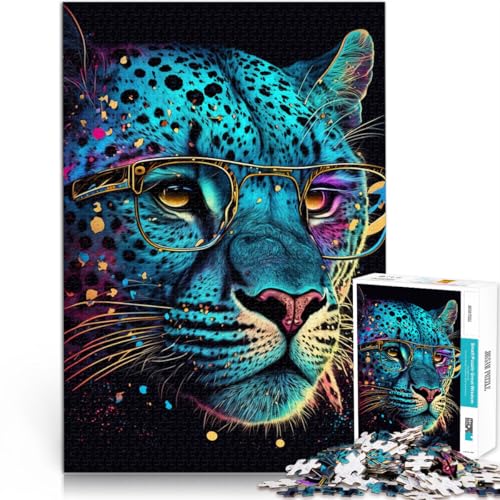 1000-teiliges Puzzle für Erwachsene Leopard mit Brille Lernspiele Heimdekoration Puzzle Geburtstagsgeschenke 26x38cm von BBVNFLIR