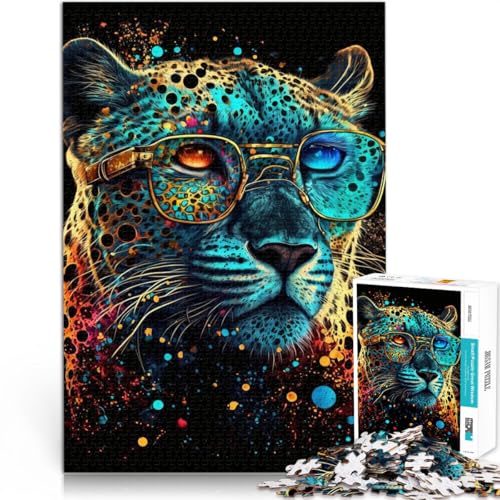 1000-teiliges Puzzle für Erwachsene Leopard mit Brille Lernspielzeug Staycation Zeitvertreib für Teenager ab 14 Jahren 26x38cm von BBVNFLIR