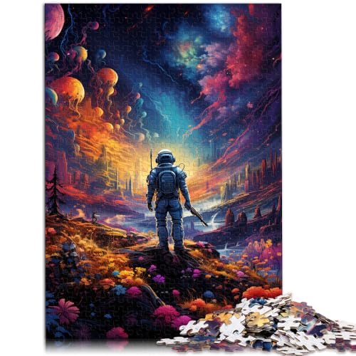 1000-teiliges Puzzle für Erwachsene Neonlandschaft Astronaut Lernspielzeug Geburtstagsgeschenk für Teenager ab 14 Jahren 26x38cm von BBVNFLIR