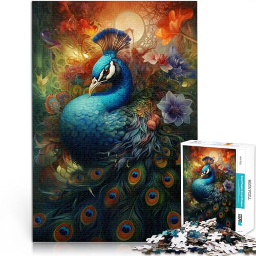 1000-teiliges Puzzle für Erwachsene Pfauenmalerei Quizspiel Stressabbau schwierige Herausforderung geeignet für Teenager ab 14 Jahren 26x38cm von BBVNFLIR