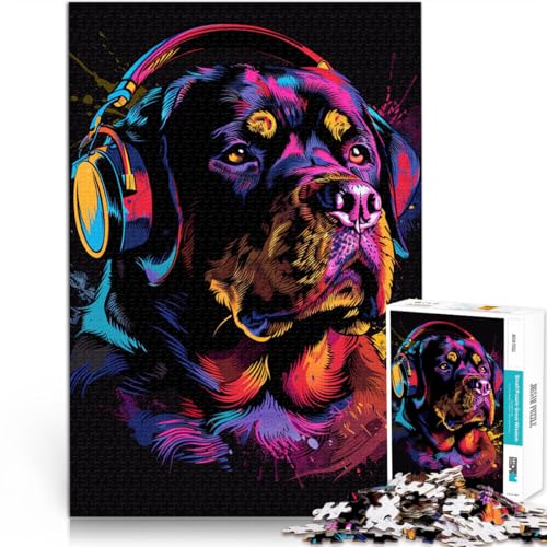 1000-teiliges Puzzle für Erwachsene Rottweiler DJ Neon Familienaktivitäts-Puzzle mit vollständig ineinander greifenden zufällig geformten Teilen 50x75cm 1000-teiliges Puzzle für Erwachsene Rottweiler DJ Neon Familienaktivitäts-Puzzle mit vollständig ineinander greifenden zufällig geformten Teilen 50x75cm von BBVNFLIR