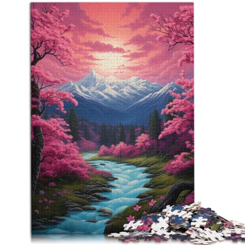 1000-teiliges Puzzle für Erwachsene Sakura und japanische Berge Denksportspiel mit vollständig ineinander greifenden zufällig geformten Teilen 26x38cm von BBVNFLIR