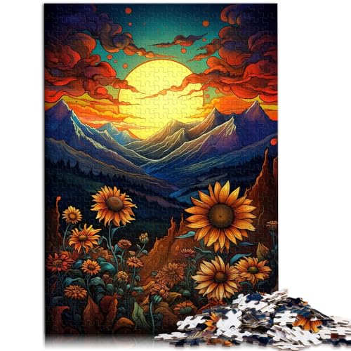 1000-teiliges Puzzle für Erwachsene Sonnenblumen unter Sonnenuntergang lustige Spiele Familienspiel Stressabbau schwierige Herausforderung 50x75cm von BBVNFLIR