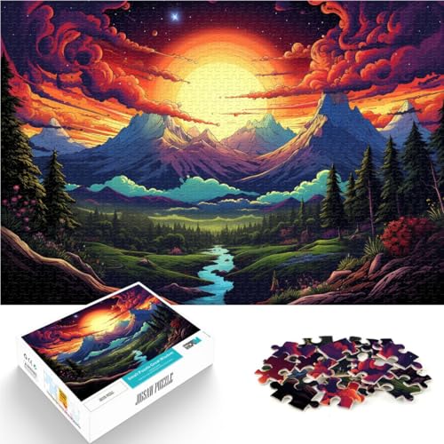 1000-teiliges Puzzle für Erwachsene Synthwave-Berge anspruchsvolles schwieriges Puzzle Geburtstagsgeschenk für Teenager ab 14 Jahren 26x38cm von BBVNFLIR