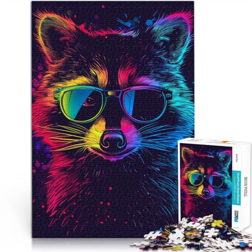1000-teiliges Puzzle für Erwachsene Waschbär mit Kopfhörern Lernspiel herausforderndes Spielzeug für Teenager ab 14 Jahren 50x75cm von BBVNFLIR
