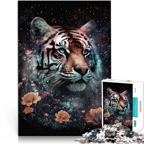 1000-teiliges Puzzle für Erwachsene Weltraum-Tiger-Blumen Lernspiel Herausforderungsspielzeug Lernspiel für Geburtstag Weihnachten 26x38cm von BBVNFLIR