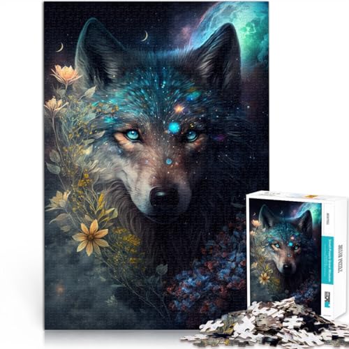 1000-teiliges Puzzle für Erwachsene Weltraumwolf und Blumen Lernspiele Heimdekoration Puzzle Analyse und Logik 26x38cm von BBVNFLIR
