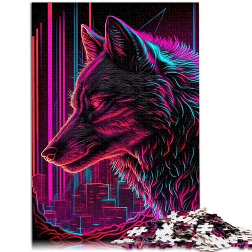 1000-teiliges Puzzle für Erwachsene Wolf Retrowave-Spiel Spielzeug für die Familie Geschenk Familienspiel Stressabbau schwierige Herausforderung 26x38cm von BBVNFLIR