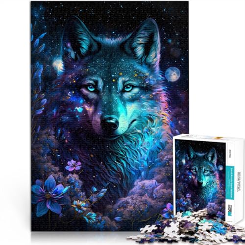 1000-teiliges Puzzle für Erwachsene Wolf und Blumen anspruchsvolles Spiel Puzzle Wanddekoration einzigartige Geburtstags 26x38cm von BBVNFLIR