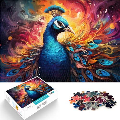 1000-teiliges Puzzle für Erwachsene bunter Pfau Heimdekorationspuzzle Lernspiel zum Geburtstag Weihnachten für 14-Jährige 26x38cm von BBVNFLIR